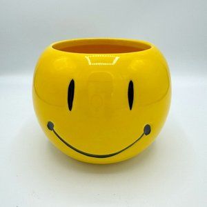 Smiley Face Vase/Bowl Yellow Ceramic Emoji Planters 5" x 4.5"